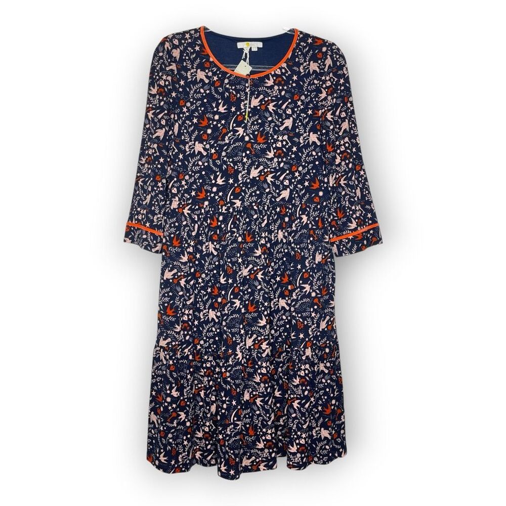 Boden Claire Jersey Midi Dress Blue Floral Bird Lock Key Women’s Size US 6 NWT